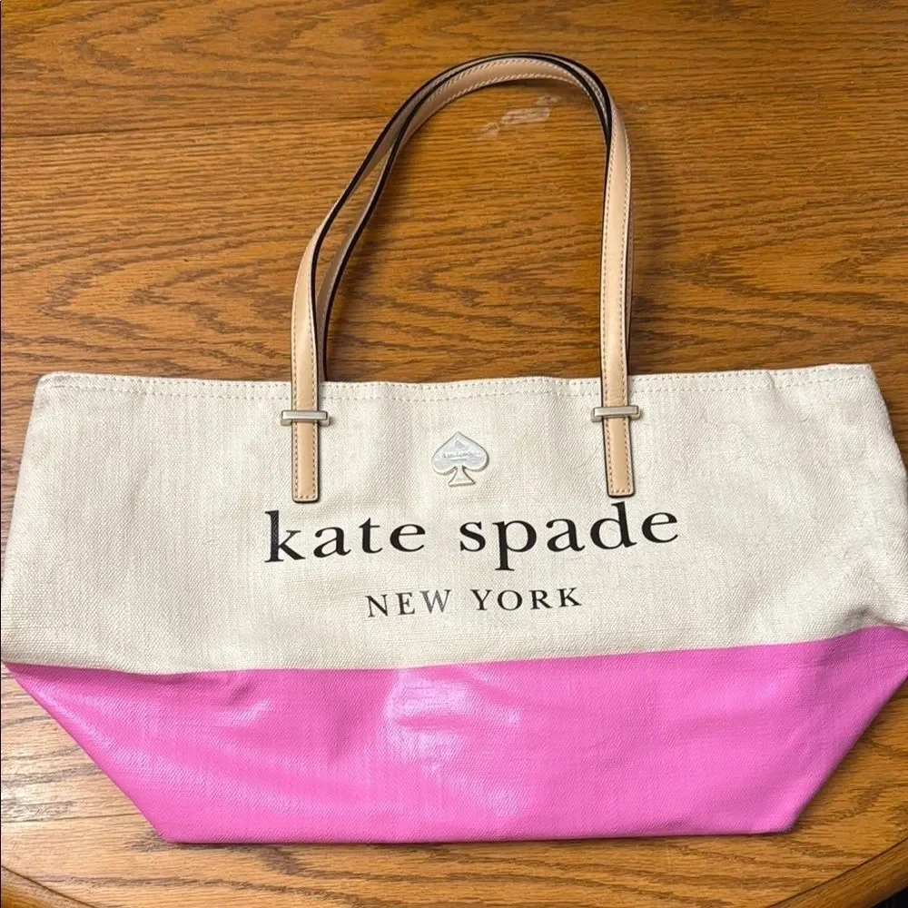 Kate Spade Cream and Pink Tote Bag with Leather Straps